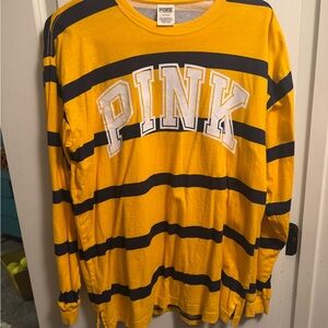 Pink Yellow and Navy Striped Long Sleeve Shirt